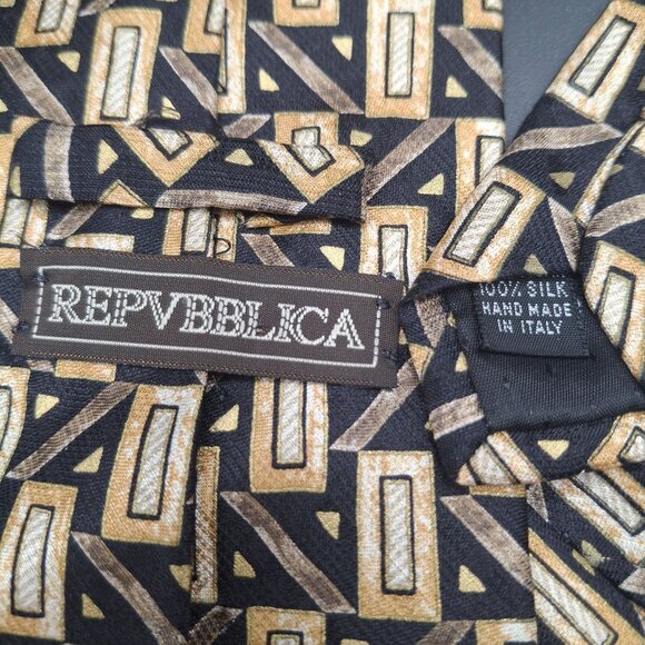 Vintage  Countess Mara Repvblicca 100% Silk Tie Geometric  Hand Made In Italy - Picture 3 of 4